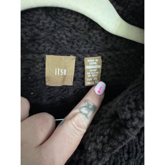 Itsu black chunky knit sweater‎ wool blend bell sleeve short length size XL - Picture 5 of 7